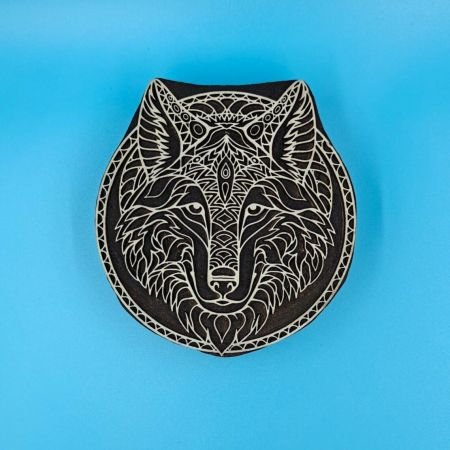 Fox Face : Indian Wooden Printing Block , hand carved Indian wood printing block; textile stamp; pottery stamp